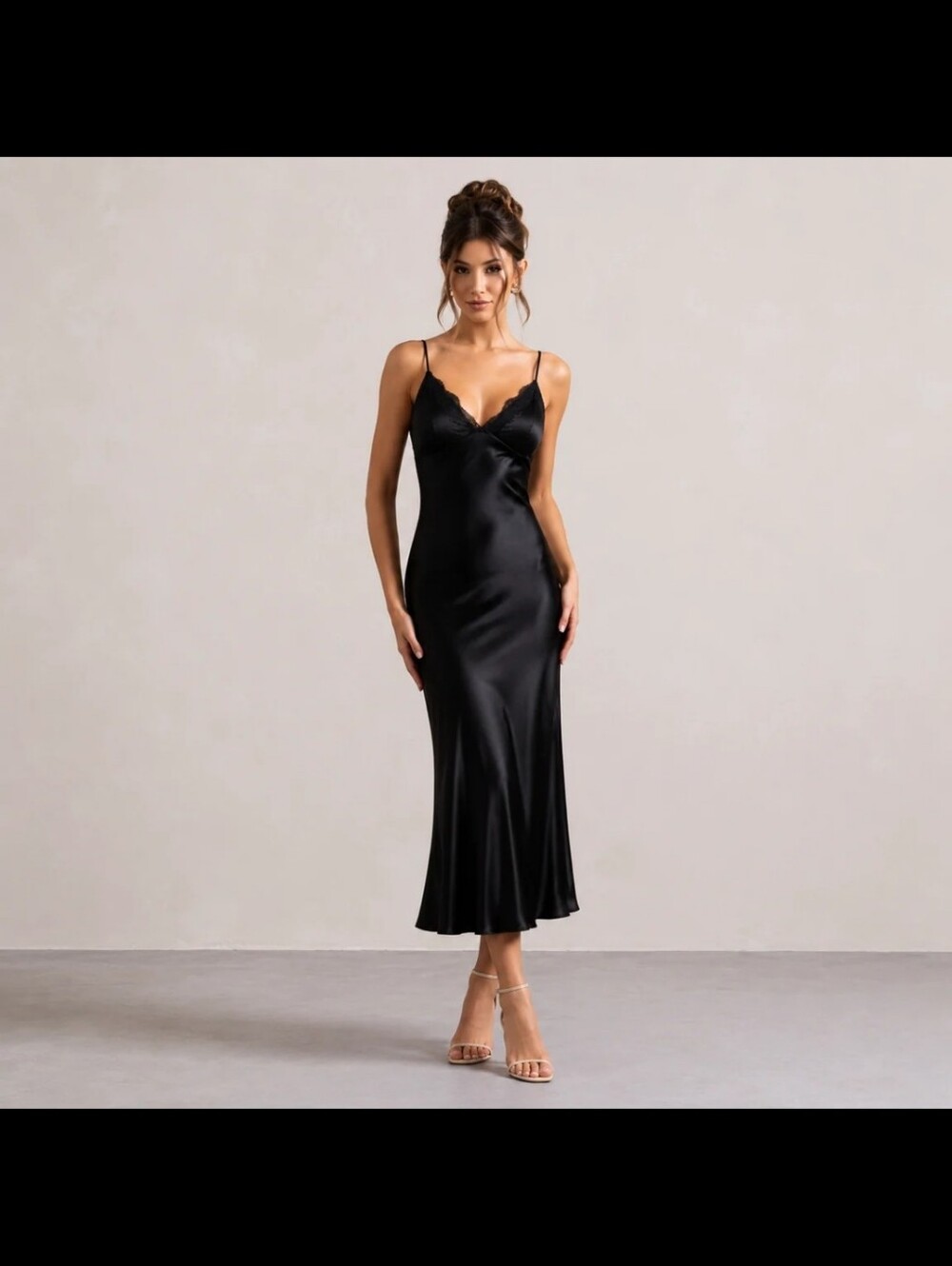 Elegant Black Satin Slip Dress - Women's